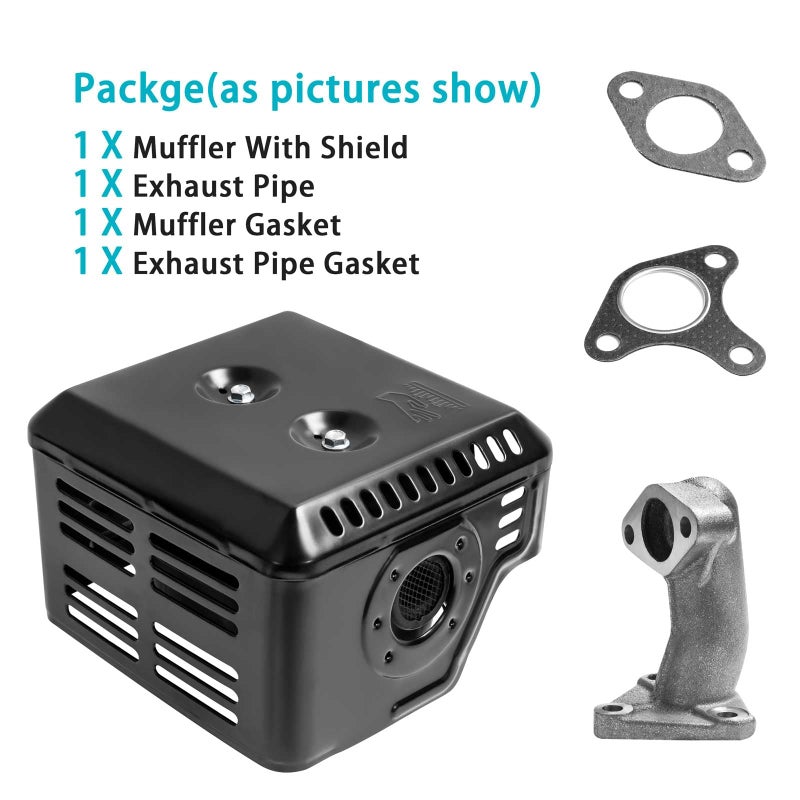Sutmorly Muffler Exhaust Kit Assembly Fits Honda GX340 GX390 GX420 11HP 13HP 16HP Harbor Freight 420 Engine Water Pump Snowblower Pressure Washer with Head Shield Manifold and Two Gaskets, No nuts - Image 2